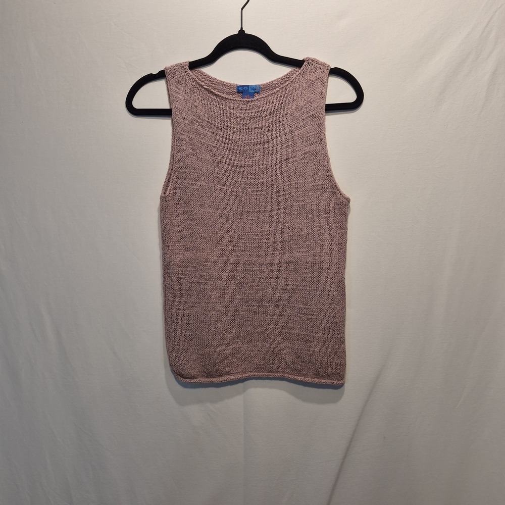 So Blue Knit Tank Womens Med Effortless Style Textured Work Career Business Chic
